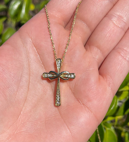 Gold infinity cross necklace